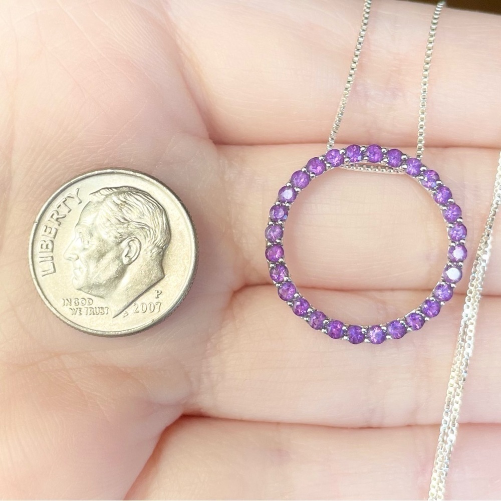 WH Half carat purple amethyst paved 14k solid white gold open halo penda… - Picture 8 of 9